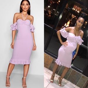 Purple Ruffle Off the Shoulder Dress